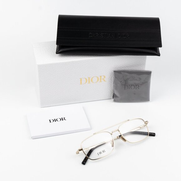 Dior Men Eyeglasses Metal Shiny Clear Gold Demo Geometric DM50057U 032 BRAND NEW - Picture 1 of 10